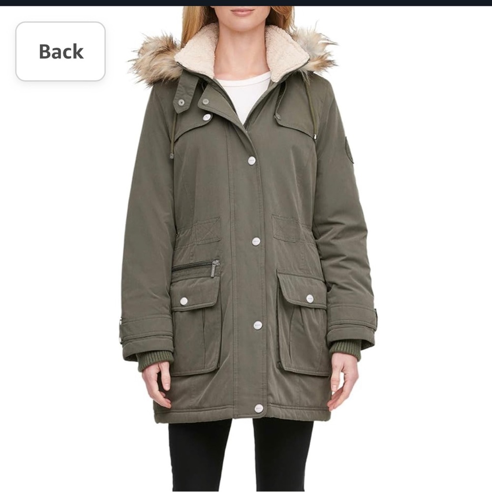 DKNY Anorak Coat faux fur Olive green Size: Medium